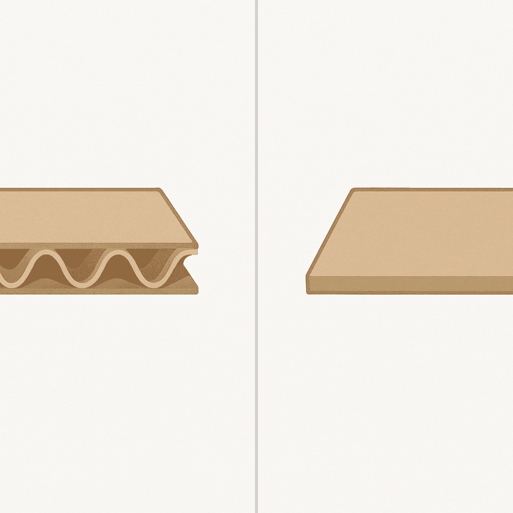 Side-by-side comparison of corrugated board and cardboard