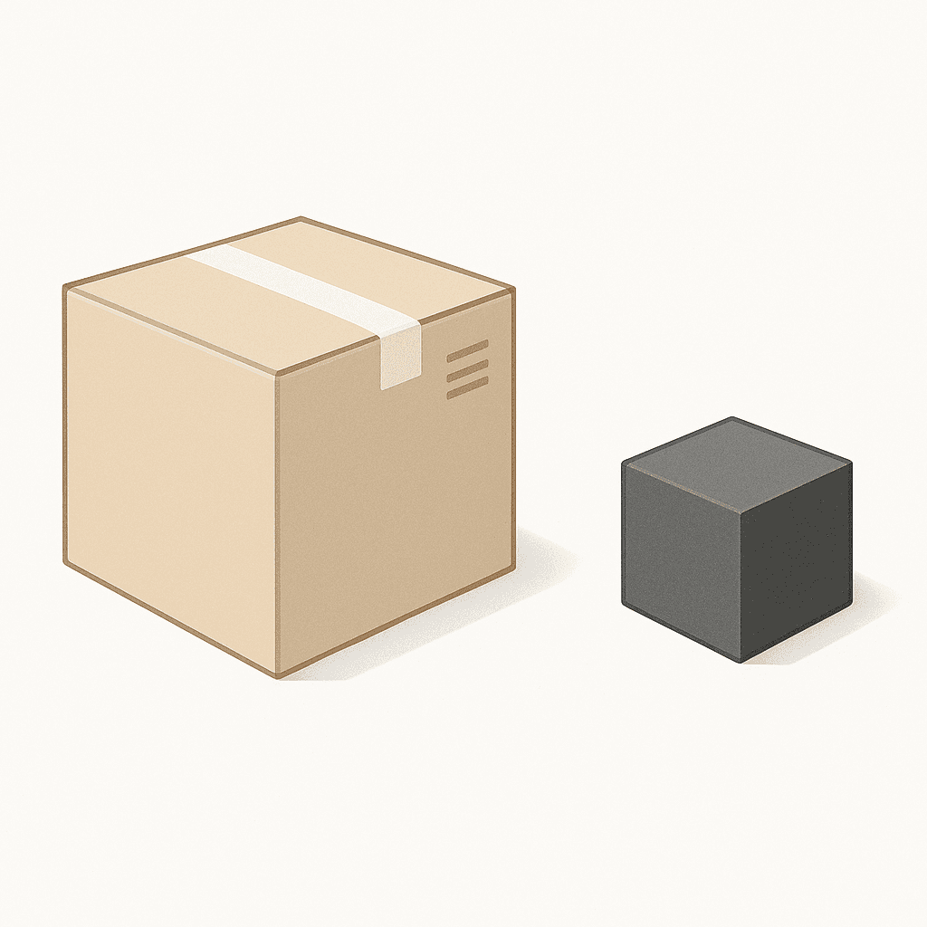 Diagram showing how dimensional weight is calculated from box length, width, and depth